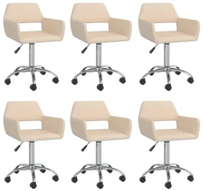 vidaXL Eetkamerstoelen draaibaar 6 st stof crèmekleurig