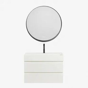 Badkamermeubelset Van Hout En Essenhoutfineer Met Geïntegreerde Wastafel Ona Wit & Round Led And Antifog Zwart Ø80 Cm Kimacs & - Sklum