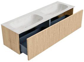 Mondiaz Kurve-dlux 150cm badmeubel oak met 2 lades en wastafel stor small dubbel 2 kraangaten ostra