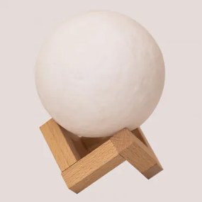 Draadloze Led Tafellamp In Hout Moon Kids Wit - Sklum