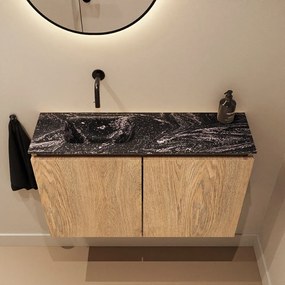 Mondiaz Ture DLux toiletmeubel 80cm washed oak met wastafel lava links zonder kraangat