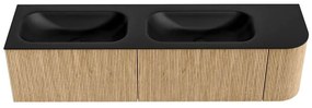 Mondiaz Kurve 175cm badmeubel ronding rechts oak met 2 lades en 1 deur en wastafel big small dubbel/links zonder kraangat urban