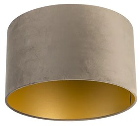 Stoffen Velours lampenkap taupe 35/35/20 met gouden binnenkant cilinder / rond
