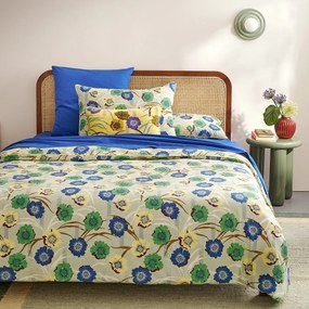 Bed met lattenbodem, noten gebeitst, massief eiken, gefineerd en met riet, MADARA