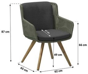 4 Seasons Outdoor Flores Dining Chair Teak Legs Green With Cushions Teakhout/rope Groen