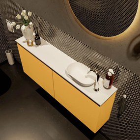 Mondiaz Fowy toiletmeubel 120cm ocher met witte waskom rechts en kraangat