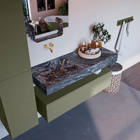 Mondiaz Alan DLux badmeubel 120cm army 1 lade met wastafel lava links zonder kraangat
