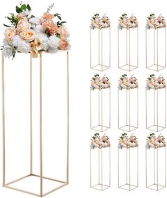 VEVOR Bruidsbloemenstandaard 280x280x800mm, 10 stuks. Bloemenkrukjes, bloemenstandaards met metalen plank, rechthoekige plantenkrukjes voor bruiloften, feesten, verjaardagen, tafeldecoratie, roségoud