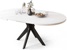 RENZO Wit/zwarte poot - RONDE TAFEL Ø110 UITKLAPBAAR TOT 180 cm | VOOR DE KEUKEN EETKAMER WOONKAMER RETRO