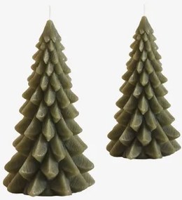 Set Van 2 Decoratieve Kerstkaarsen Eldor Groen – Intens Olijf - Sklum