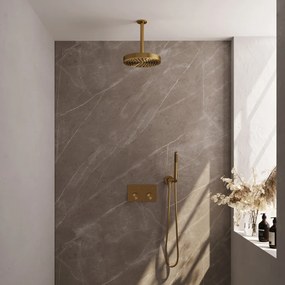 Brauer Stripe inbouw regendouche met 25cm hoofddouche, plafondarm en staafhanddouche set 27 messing geborsteld PVD