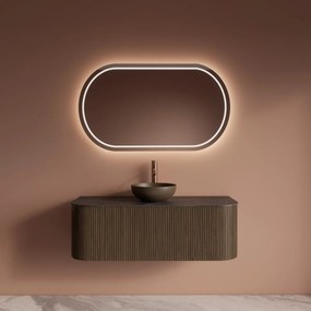 Gliss Design Alluro badmeubel ribbelfront met ronding links/rechts 120cm ash grey en zwart leisteen toppaneel