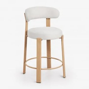 Hoge Kruk Met Rugleuning Van Chenillestof En Ijzer Jolie Houtbruin & ↑65 Cm & Stof Chenille Beige – Crème - Sklum