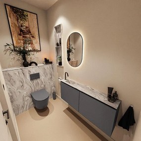 MONDIAZ TURE-DLUX 120cm toiletmeubel Dark Grey. EDEN wastafel Glace positie links. Met 1 kraangat. TUREDX120DGRL1GLA