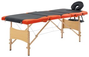 vidaXL Massagetafel inklapbaar 4 zones hout zwart en oranje