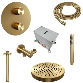 Brauer Stripe inbouw regendouche rond met 25cm hoofddouche, plafondarm en staafhanddouche set 39 messing geborsteld PVD