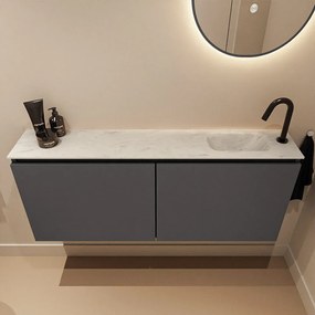 Mondiaz Ture DLux toiletmeubel 120cm dark grey met wastafel opalo rechts met kraangat