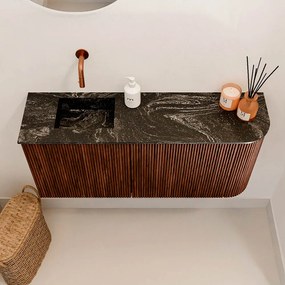 Mondiaz Joya DLux 90cm toiletmeubel ronding rechts ruby met wastafel faye links zonder kraangat lava