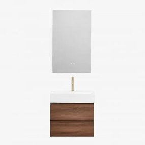 Badkamermeubelset Van Hout En Essenhoutfineer Met Geïntegreerde Wastafel Ona Donker Hout & Rectangular Led And Antifog 60x90 Cm Kirvex & - Sklum