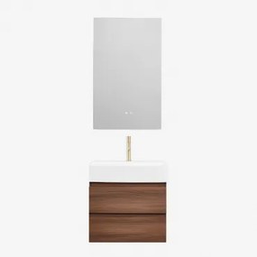 Ona Zwevend Badkamermeubelset Van Hout En Essenfineer Met Geïntegreerde Wastafel Geborsteld Goud ↑20 Cm Met Aftapkraan Zonder Overloop Orveta & Rectan