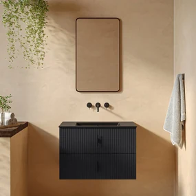 Muebles Marbella badmeubel ribbelfront 80cm antraciet mat met zwarte wastafel zonder kraangat