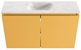 Mondiaz Ture DLux toiletmeubel 80cm ocher met wastafel ostra midden met kraangat