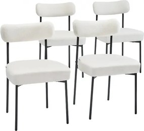 VEVOR Moderne eetkamerstoel (4 stuks) Sherpa-stoel (draagvermogen 136 kg) voor eettafels, ruimtebesparende keukentafelstoel met gebogen rugleuning en zwarte metalen poten, witte cafetariastoel