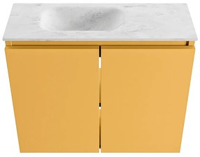 Mondiaz Ture DLux toiletmeubel 60cm ocher met wastafel opalo links met kraangat