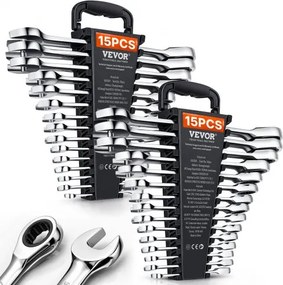 VEVOR-sleutelset 30-delige ratelsleutelset met opbergrek, sleutelset van Cr-V-staal SAE 1/4 tot 1 inch, metrisch 8 tot 24 mm, ideaal voor algemeen huishouden, garage, werkplaats
