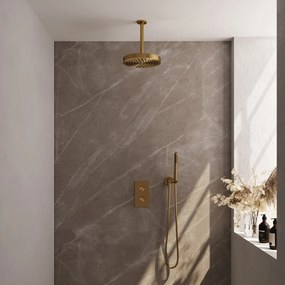Brauer Stripe inbouw regendouche met 25cm hoofddouche, plafondarm en staafhanddouche set 15 messing geborsteld PVD