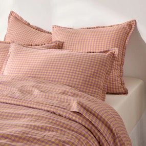 Kussensloop in gewassen linnen, Acélie lavandel/oker