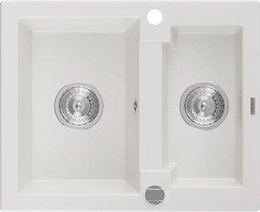 Mexen Carlos granitische spoelbak 1,5-kamer 582 x 475 mm, wit, chrom sifon - 6518581500-20