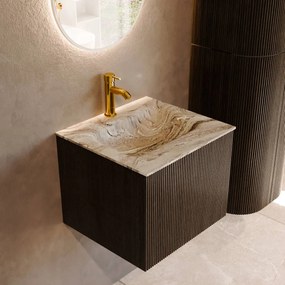 Mondiaz Kurve-dlux 50cm badmeubel shadow met 1 lade en wastafel grunne midden 1 kraangat glace