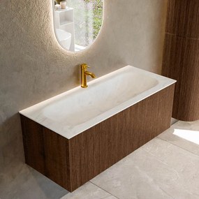 Mondiaz Kurve-dlux 110cm badmeubel walnut met 1 lade en wastafel big medium midden 1 kraangat opalo