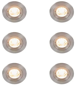 Buitenlamp Set van 6 Moderne inbouwspot staal rond IP44 - Xena GU10 IP44 Buitenverlichting Lamp