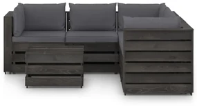 vidaXL 6-delige Loungeset met kussens grijs geïmpregneerd hout