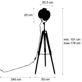 Tripod vloerlamp zwart met hout studioSpot / Opbouwspot / Plafondspot - Radient Industriele / Industrie / Industrial E27 Binnenverlichting Lamp