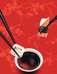 Ilustratie Sushi Template Or Background With Sakura, Diane Labombarbe