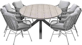 Garden Impressions Lucas tuinset 9-delig valley sand - Tulli tuintafel 280x140 cm - light teak vironwood