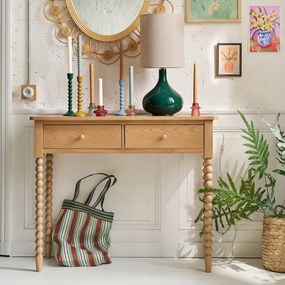 Wandtafel in essenhout, 2 lades, gedraaide poten, Anina