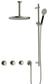 Hotbath Cobber IBS70 inbouwdouche met ronde handdouche, 15cm plafondbuis, 30cm hoofddouche en glijstang geborsteld nikkel