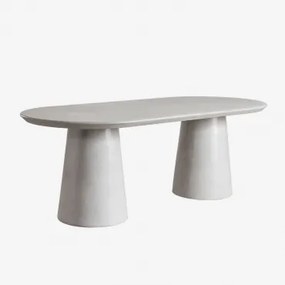 Ovalen Eettafel 220x95 Cm In Cement Noemi Zand Grijs - Sklum