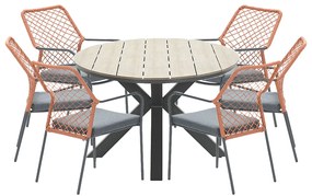 Garden Impressions Ross tuinset 7-delig koper - Tulli tuintafel ovaal 220x115 cm light teak look