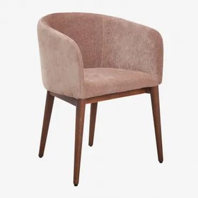 Set Van 2 Bunia Gestoffeerde Eetkamerstoelen Met Armleuningen Donker Hout & Stof Chenille Roze – Kwarts - Sklum
