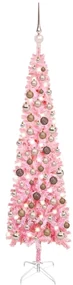 vidaXL Kerstboom met LED's en kerstballen smal 120 cm roze