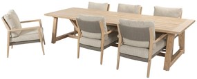 4 Seasons Outdoor Julia low dining set van geborsteld teak met Noah tafel 300 x 100 cm      houtkleur weerbestendig