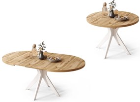 RENZO Wotan Eiken/witte poot - RONDE TAFEL Ø110 UITKLAPBAAR TOT 180 cm | VOOR DE KEUKEN EETKAMER WOONKAMER RETRO