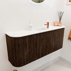 Mondiaz Joya 105cm toiletmeubel ronding links/rechts walnut met wastafel faye midden 1 kraangat talc