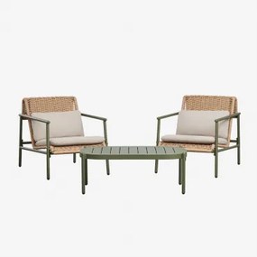 Tuinset Met 2 Fauteuils En Salontafel Van Aluminium En Synthetisch Riet Duroli Groen – Intens Olijf - Sklum
