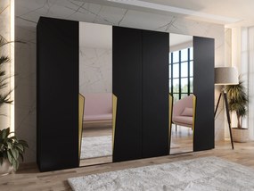 Kledingkast Hartford 612, Zwart, Gouden, 202x300x52cm, 210.5 kg, Kledingkast deuren: Met scharnieren
